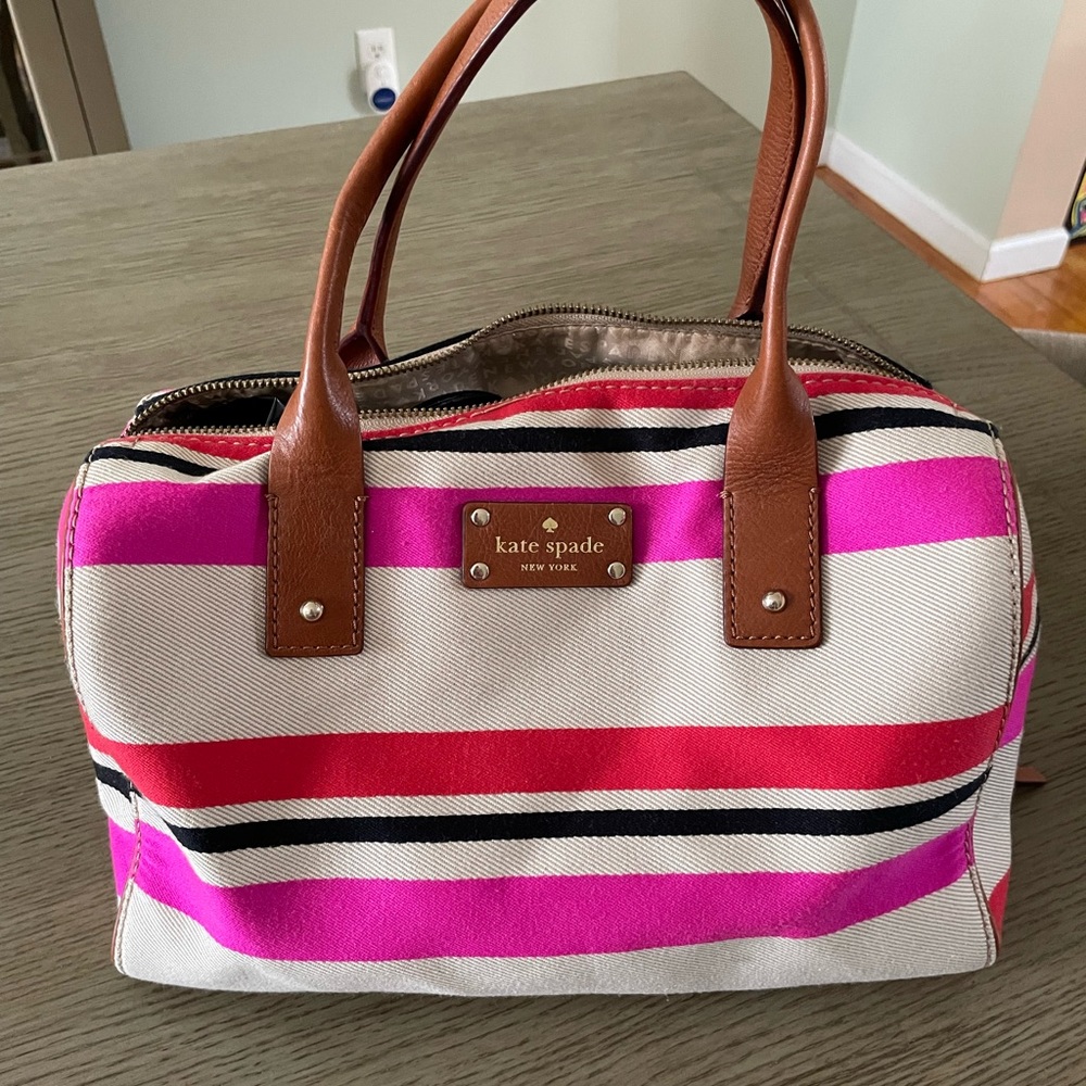 KATE SPADE NEW YORK Kaleigh Oak Island Canvas Striped Handle Bag